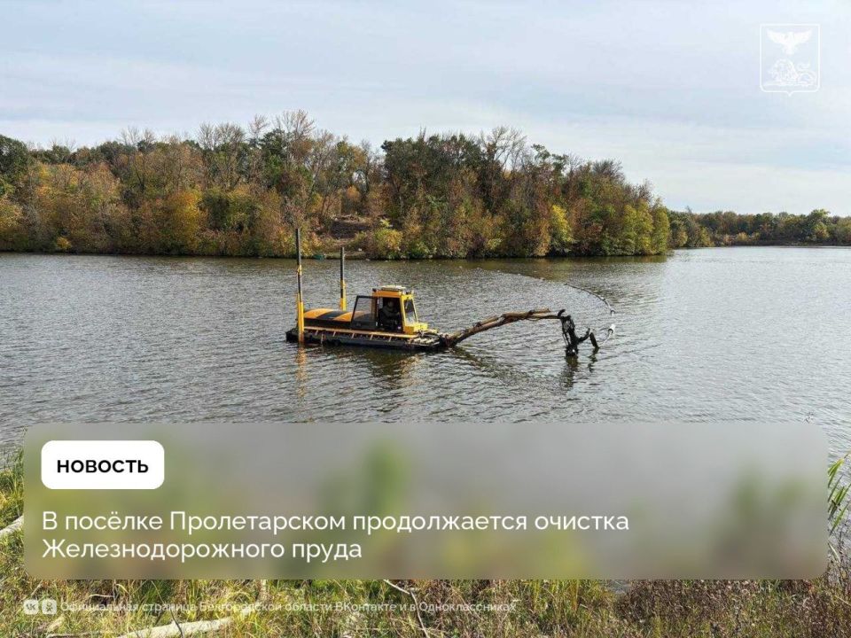 В посёлке Пролетарском продолжается очистка Железнодорожного пруда