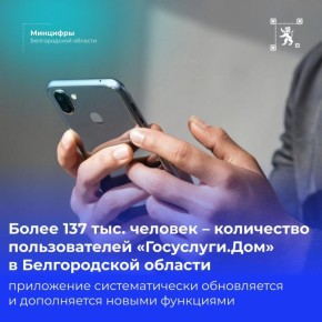 Количество пользователей приложения «Госуслуги.Дом» в Белгородской области превысило 137 814 человек