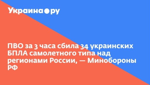 ПВО за 3 часа сбила 34 украинских БПЛА самолетного типа над регионами России, — Минобороны РФ