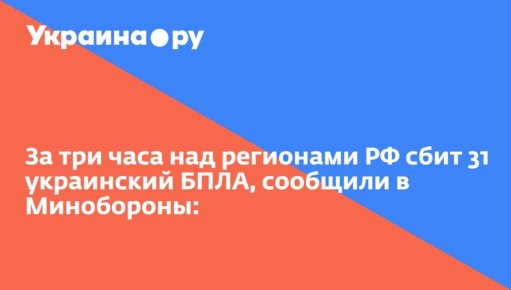 За три часа над регионами РФ сбит 31 украинский БПЛА, сообщили в Минобороны: