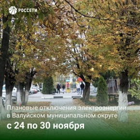 Внимание!. План-график отключений ЛЭП и оборудования Валуйского РЭС с 24 по 30 ноября