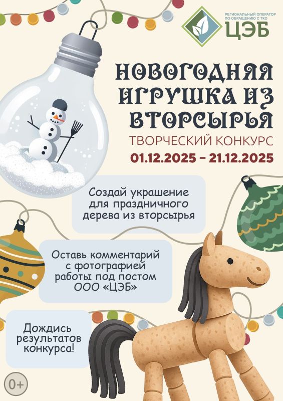 Региональный оператор ЦЭБ запускает творческий конкурс «Новогодняя игрушка из вторсырья»