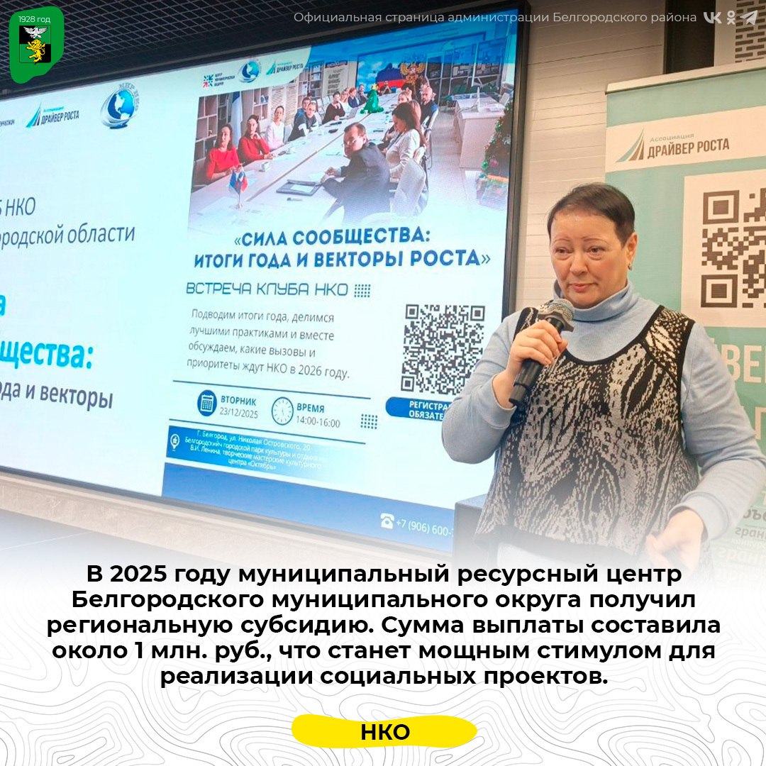 В 2025 году муниципальный ресурсный центр Белгородского муниципального округа получил региональную субсидию