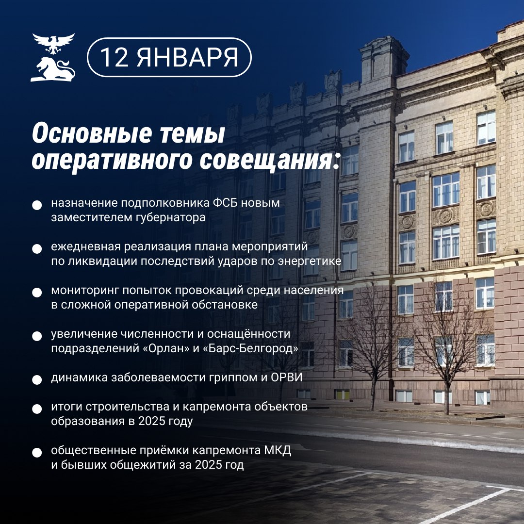 Губернатор Вячеслав Гладков обозначил ключевые задачи по устранению последствий повреждения энергообъектов
