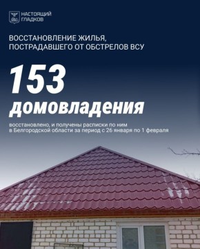 Продолжается восстановление жилья, повреждённого в результате от обстрелов ВСУ в Белгородской области