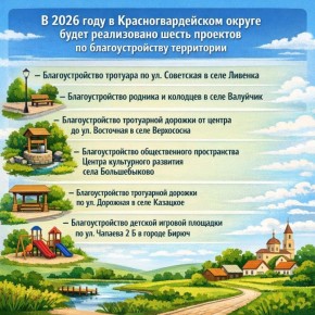 В 2026 году в Красногвардейском округе будет реализовано шесть проектов по благоустройству территории