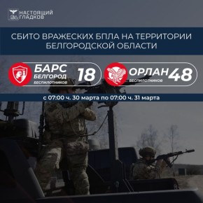 Вячеслав Гладков: Информация о сбитиях всех типов вражеских БПЛА на территории Белгородской области подразделениями «БАРС-Белгород» и «Орлан»