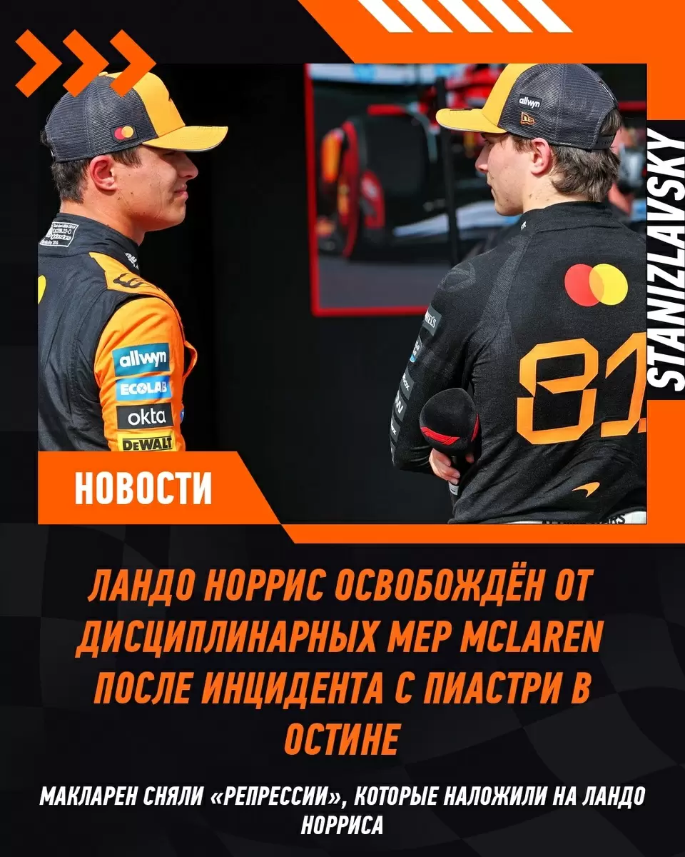 McLaren меняет правила игры: Норрис свободен от санкций после признания Пиастри