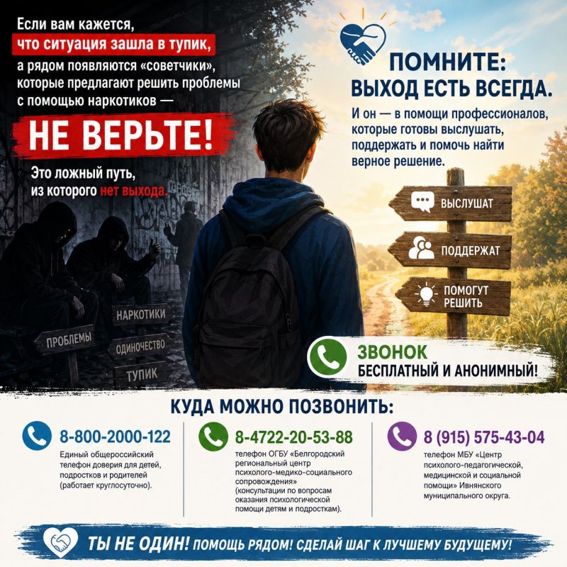 8-800-2000-122 — Единый общероссийский телефон доверия для детей, подростков и родителей (работает круглосуточно)
