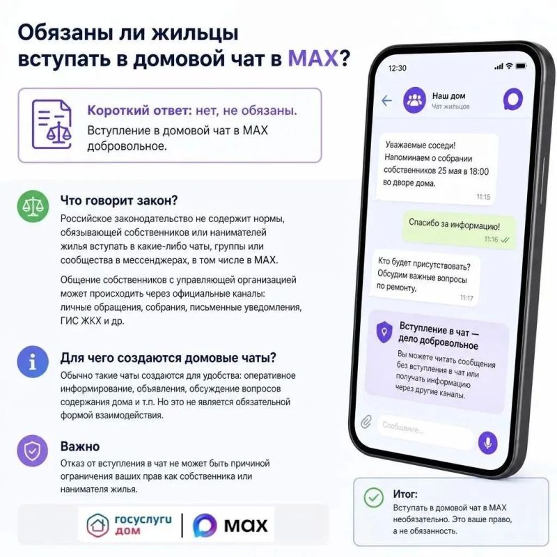 Обязаны ли жильцы вступать в домовой чат в MAX?